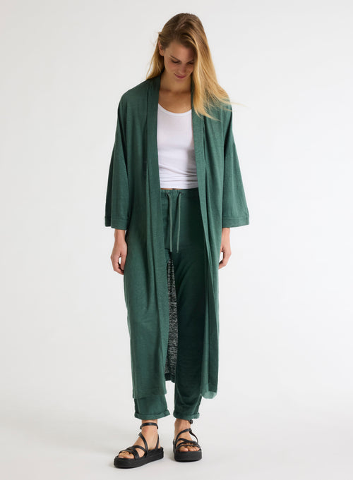 Green Long Sleeve Vest in Linen / Elastane - MAJESTIC FILATURES