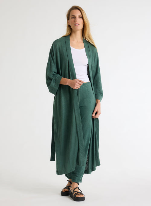 Green Long Sleeve Vest in Linen / Elastane - MAJESTIC FILATURES