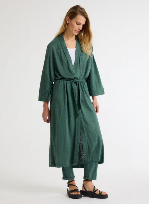 Green Long Sleeve Vest in Linen / Elastane - MAJESTIC FILATURES