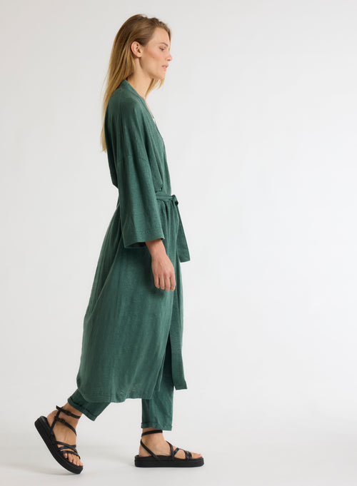 Green Long Sleeve Vest in Linen / Elastane - MAJESTIC FILATURES