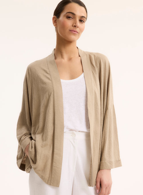 Beige Long Sleeve Linen Vest - MAJESTIC FILATURES