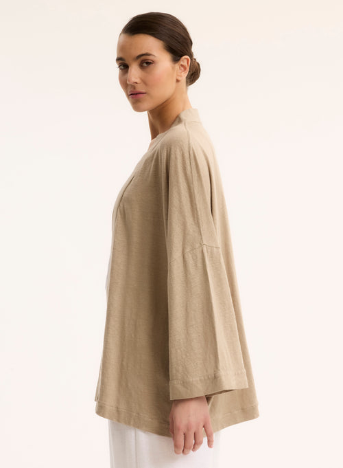Beige Long Sleeve Linen Vest - MAJESTIC FILATURES