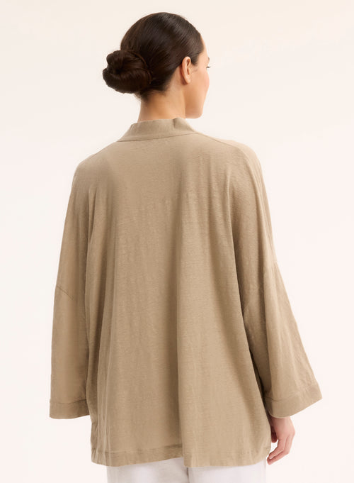 Beige Long Sleeve Linen Vest - MAJESTIC FILATURES