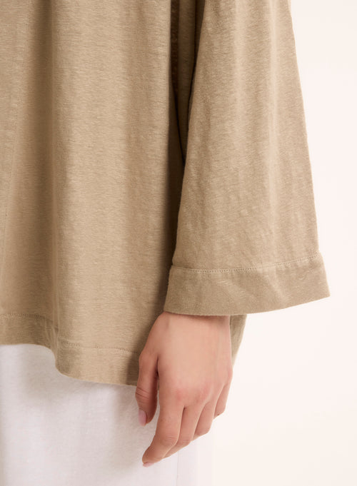 Beige Long Sleeve Linen Vest - MAJESTIC FILATURES