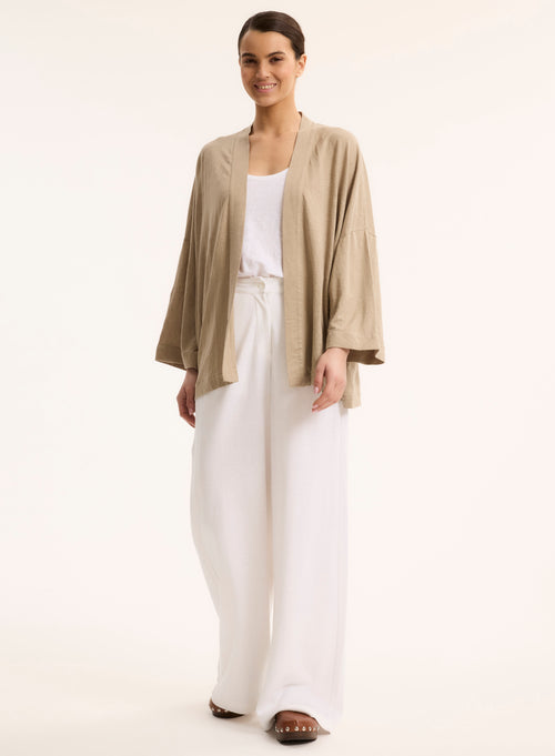 Beige Long Sleeve Linen Vest - MAJESTIC FILATURES