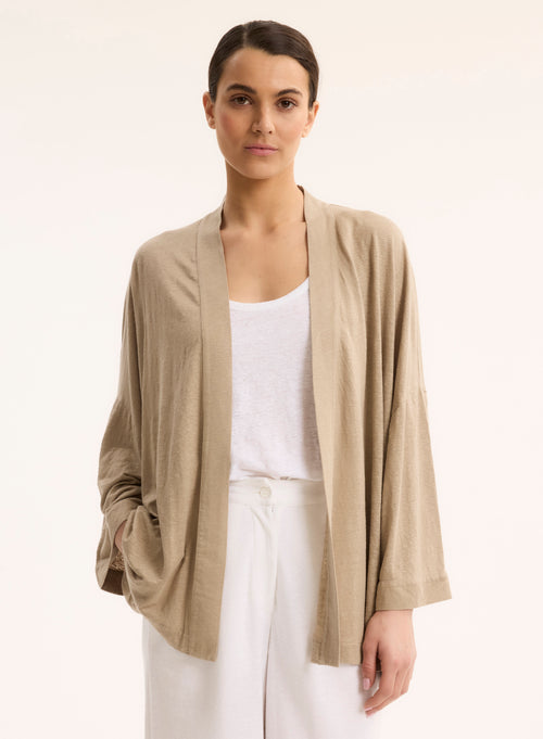 Beige Long Sleeve Linen Vest - MAJESTIC FILATURES