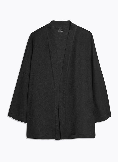 Black Long Sleeve Linen Vest - MAJESTIC FILATURES
