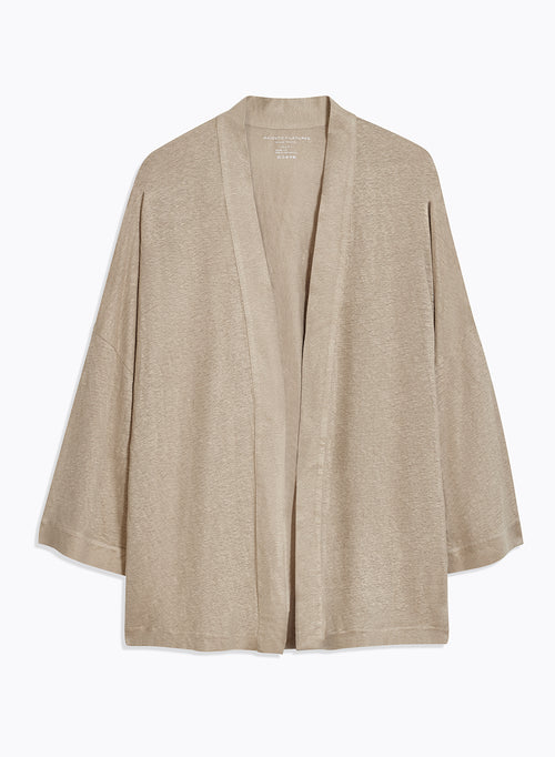 Beige Long Sleeve Linen Vest - MAJESTIC FILATURES