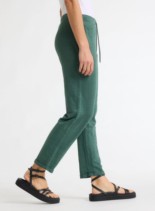 Pantalon Vert en Lin / Elasthanne - MAJESTIC FILATURES