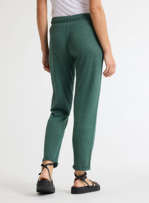 Pantalon Vert en Lin / Elasthanne - MAJESTIC FILATURES