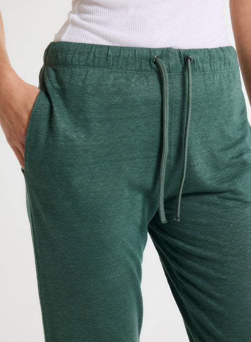 Pantalon Vert en Lin / Elasthanne - MAJESTIC FILATURES