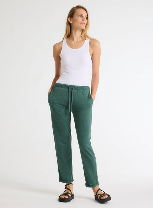 Pantalon Vert en Lin / Elasthanne - MAJESTIC FILATURES
