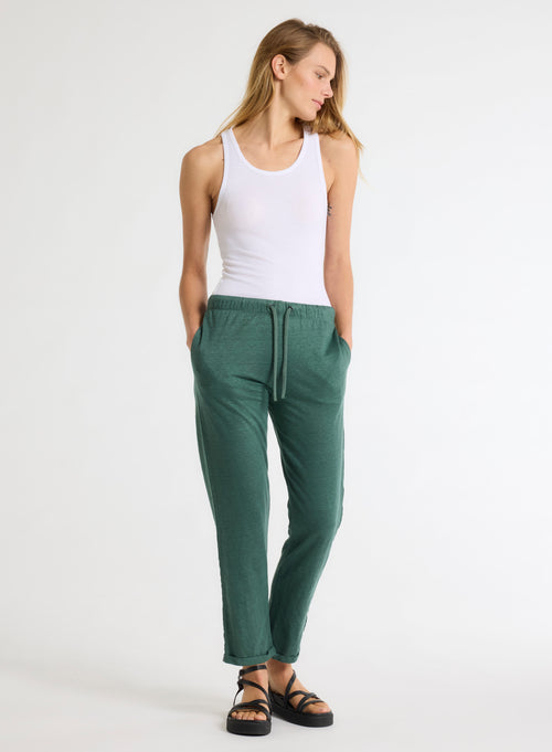 Pantalon Vert en Lin / Elasthanne - MAJESTIC FILATURES