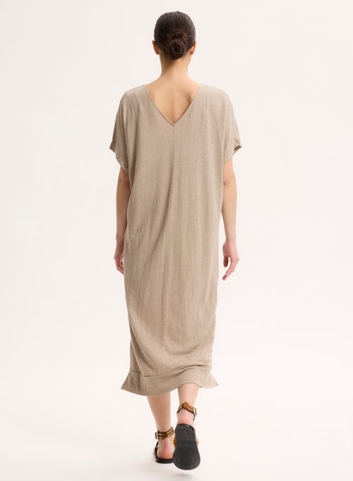 Robe Beige Col V en Lin / Elasthanne - MAJESTIC FILATURES