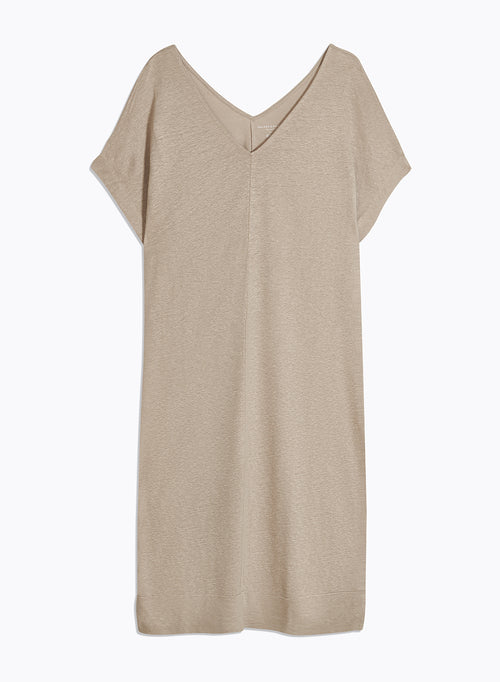 Robe Beige Col V en Lin / Elasthanne - MAJESTIC FILATURES