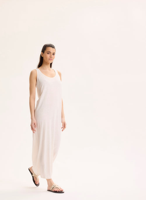 White Round Neck Sleeveless Dress in Linen / Elastane - MAJESTIC FILATURES