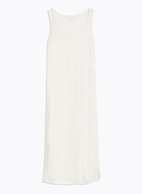 White Round Neck Sleeveless Dress in Linen / Elastane - MAJESTIC FILATURES