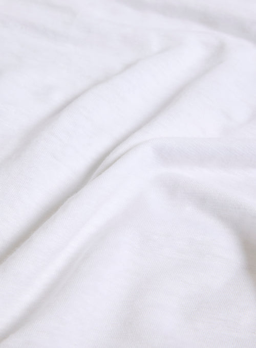 White V-neck Short Sleeve Linen and Elastane T-Shirt - MAJESTIC FILATURES