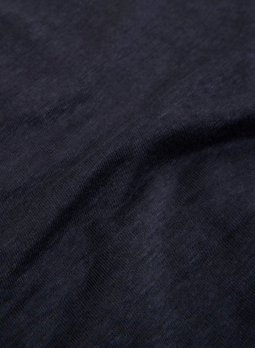 Navy Short Sleeve V-neck Linen and Elastane T-shirt - MAJESTIC FILATURES