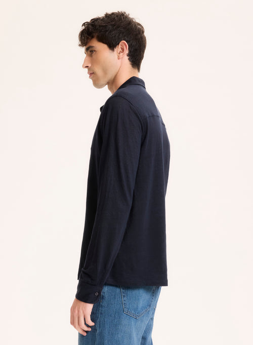 Navy Linen Long Sleeve Shirt  - MAJESTIC FILATURES