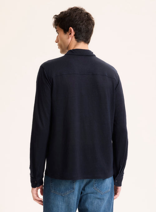 Navy Linen Long Sleeve Shirt  - MAJESTIC FILATURES