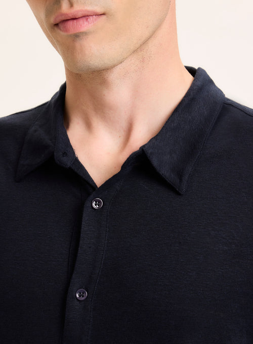 Navy Linen Long Sleeve Shirt  - MAJESTIC FILATURES