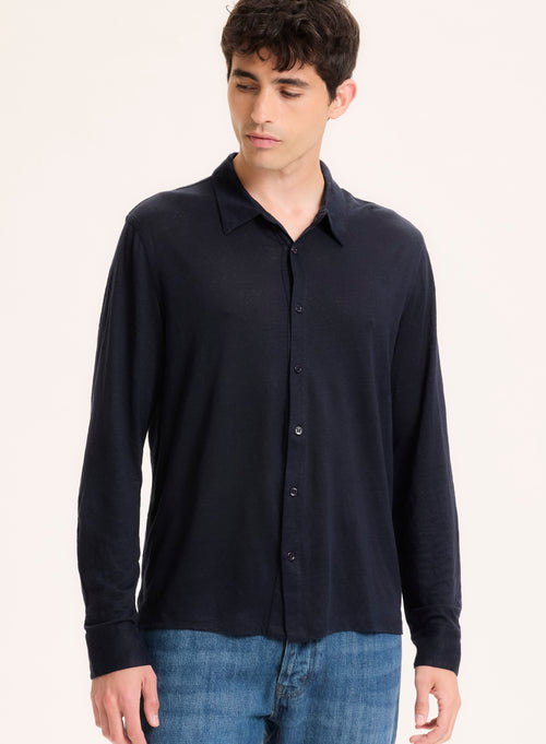 Navy Linen Long Sleeve Shirt  - MAJESTIC FILATURES