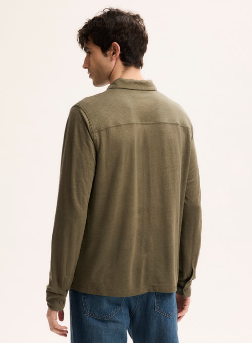Cuello camisero verde Camisa de manga larga de lino / elastano - MAJESTIC FILATURES
