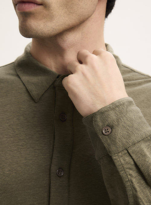 Cuello camisero verde Camisa de manga larga de lino / elastano - MAJESTIC FILATURES