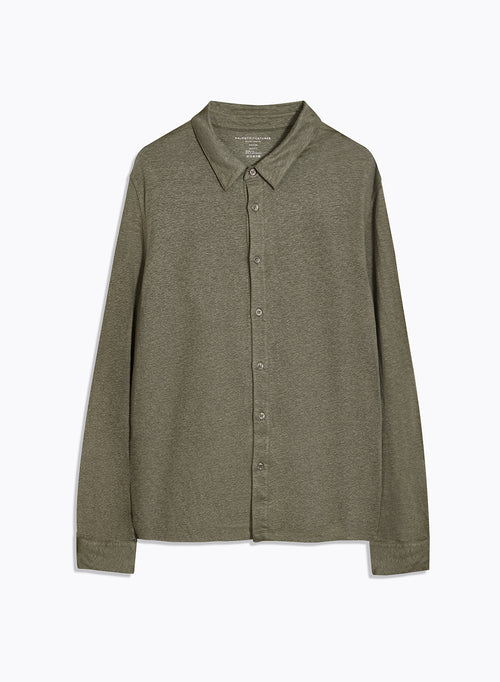 Cuello camisero verde Camisa de manga larga de lino / elastano - MAJESTIC FILATURES