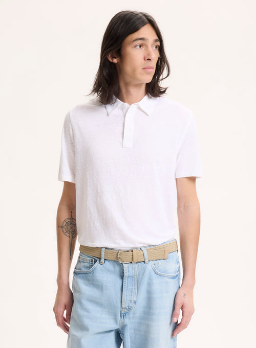 Polo Blanc Col Polo Manches Courtes en Lin / Elasthanne - MAJESTIC FILATURES