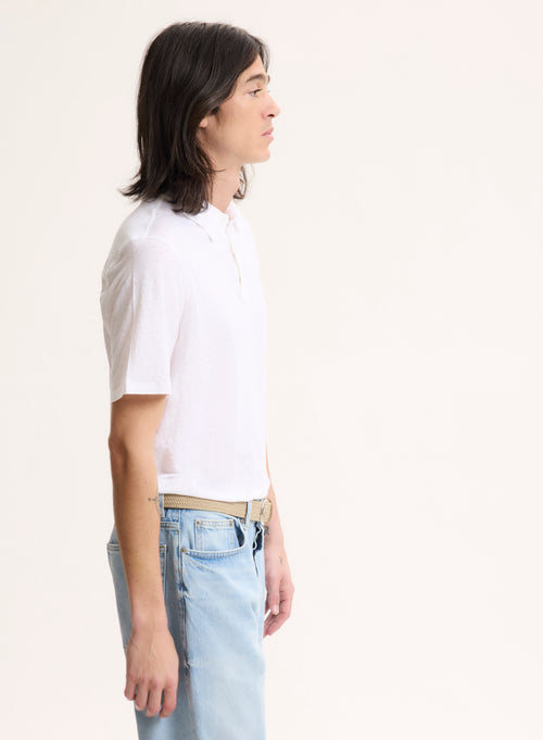 Polo Blanc Col Polo Manches Courtes en Lin / Elasthanne - MAJESTIC FILATURES