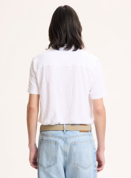 Polo Blanc Col Polo Manches Courtes en Lin / Elasthanne - MAJESTIC FILATURES