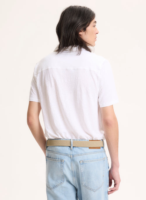 Polo Blanc Col Polo Manches Courtes en Lin / Elasthanne - MAJESTIC FILATURES
