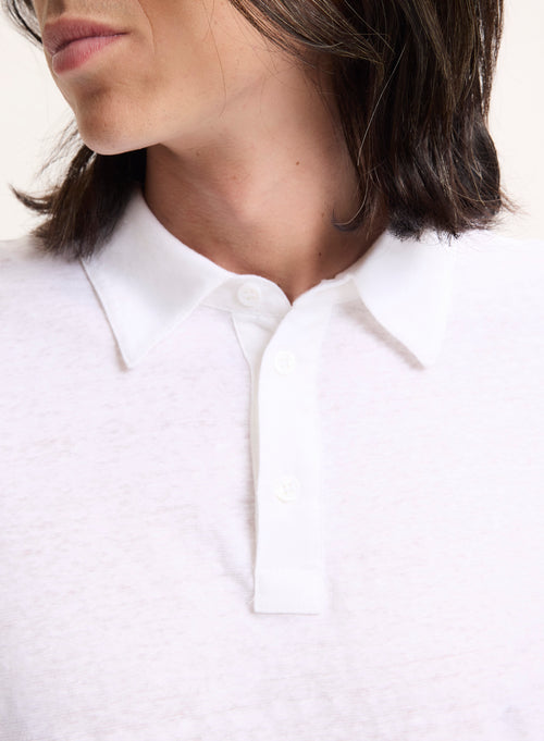 Polo Blanc Col Polo Manches Courtes en Lin / Elasthanne - MAJESTIC FILATURES