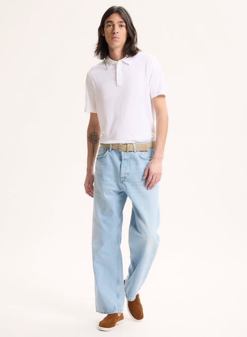 Polo Blanc Col Polo Manches Courtes en Lin / Elasthanne - MAJESTIC FILATURES