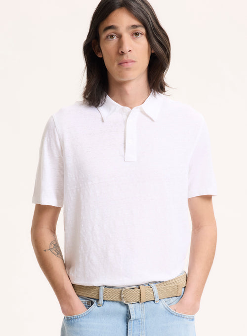 Polo Blanc Col Polo Manches Courtes en Lin / Elasthanne - MAJESTIC FILATURES