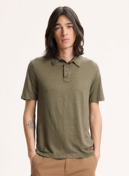 Green Short-sleeved Linen Polo Shirt  - MAJESTIC FILATURES