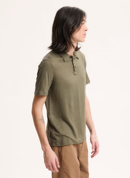 Green Short-sleeved Linen Polo Shirt  - MAJESTIC FILATURES