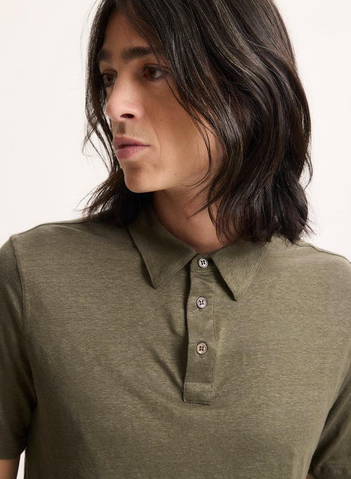 Green Short-sleeved Linen Polo Shirt  - MAJESTIC FILATURES