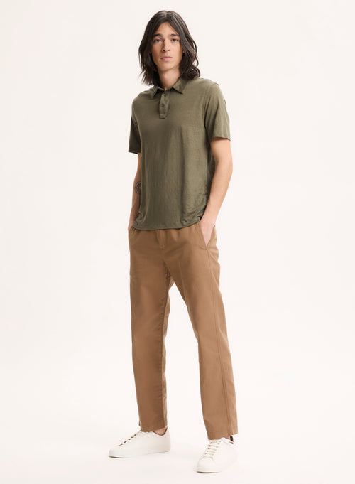 Green Short-sleeved Linen Polo Shirt  - MAJESTIC FILATURES