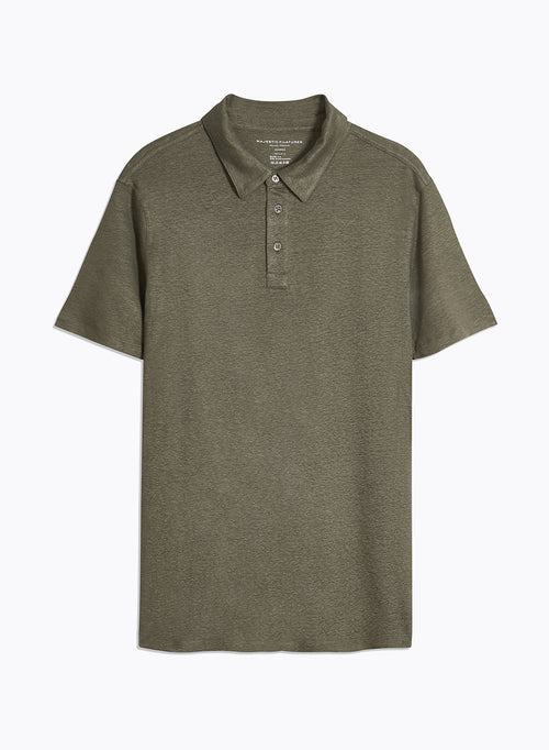 Green Short-sleeved Linen Polo Shirt  - MAJESTIC FILATURES