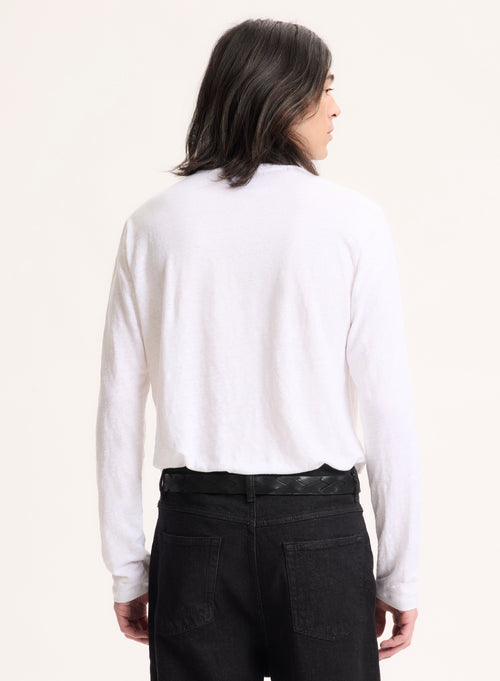 T-shirt Blanc Col Rond Manches Longues en Lin / Elasthanne - MAJESTIC FILATURES