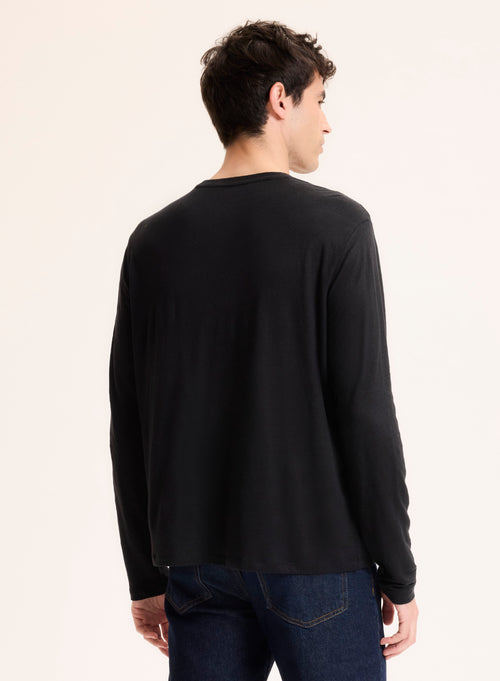 Black Long Sleeve Crew Neck Linen T-Shirt - MAJESTIC FILATURES