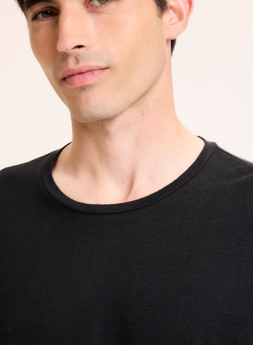 Black Long Sleeve Crew Neck Linen T-Shirt - MAJESTIC FILATURES