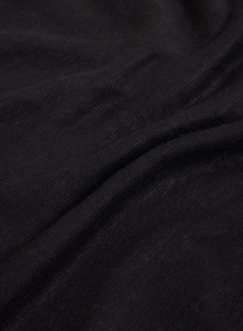 Black Long Sleeve Crew Neck Linen T-Shirt - MAJESTIC FILATURES
