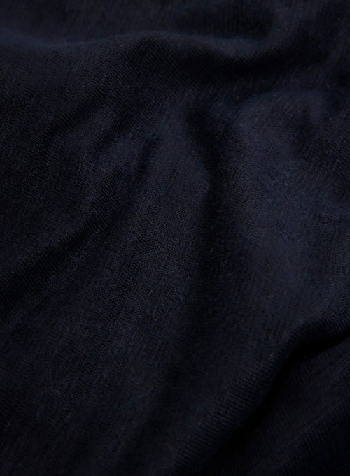 Camiseta azul marino de manga larga y cuello redondo en lino / elastano - MAJESTIC FILATURES