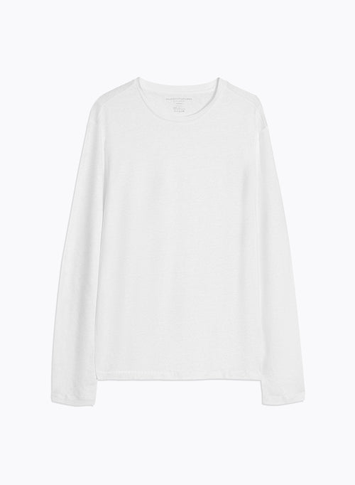 T-shirt Blanc Col Rond Manches Longues en Lin / Elasthanne - MAJESTIC FILATURES