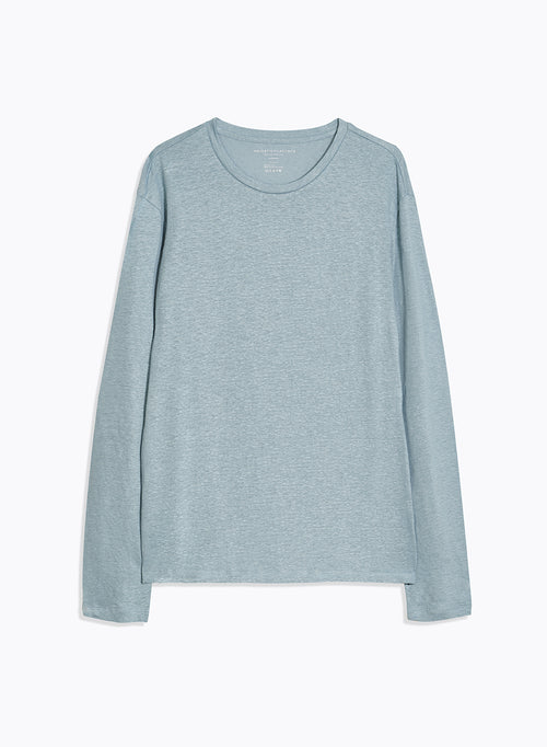 T-shirt Bleu Col Rond Manches Longues en Lin / Elasthanne - MAJESTIC FILATURES