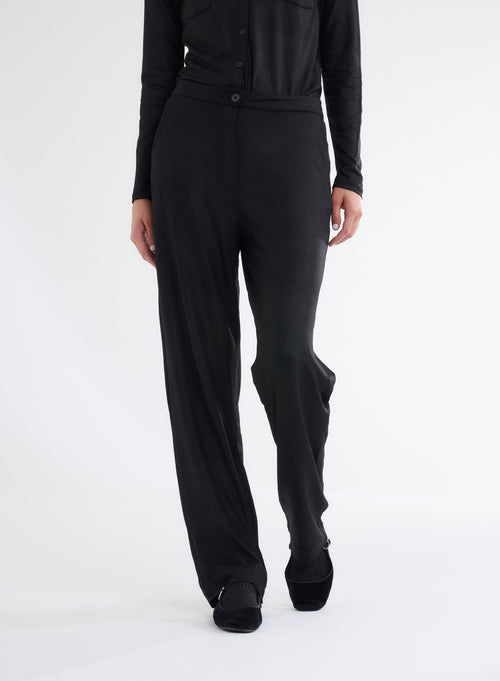 Schwarze, gerade Pailletten-Hose aus Viskose und Elasthan - MAJESTIC FILATURES